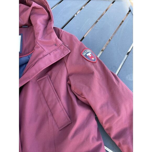 Tommy Hilfiger Jacket Womens Medium Burgandy Red Hooded Puffer Coat Button Down - Picture 3 of 11